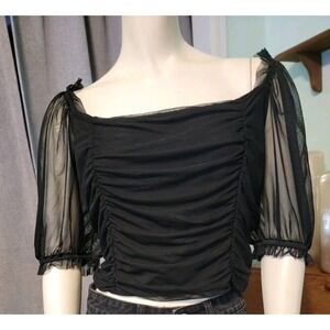 Black Sheer Mesh Puff Sleeve Babydoll Dark Gothic Romantic Top SZ XL Wild Fable
